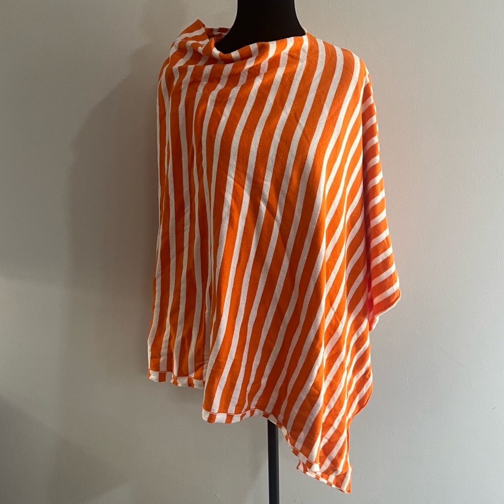 Dragonfly Orange White Cotton Knit Women's Cape Poncho Bolero Cover-Up Scarf